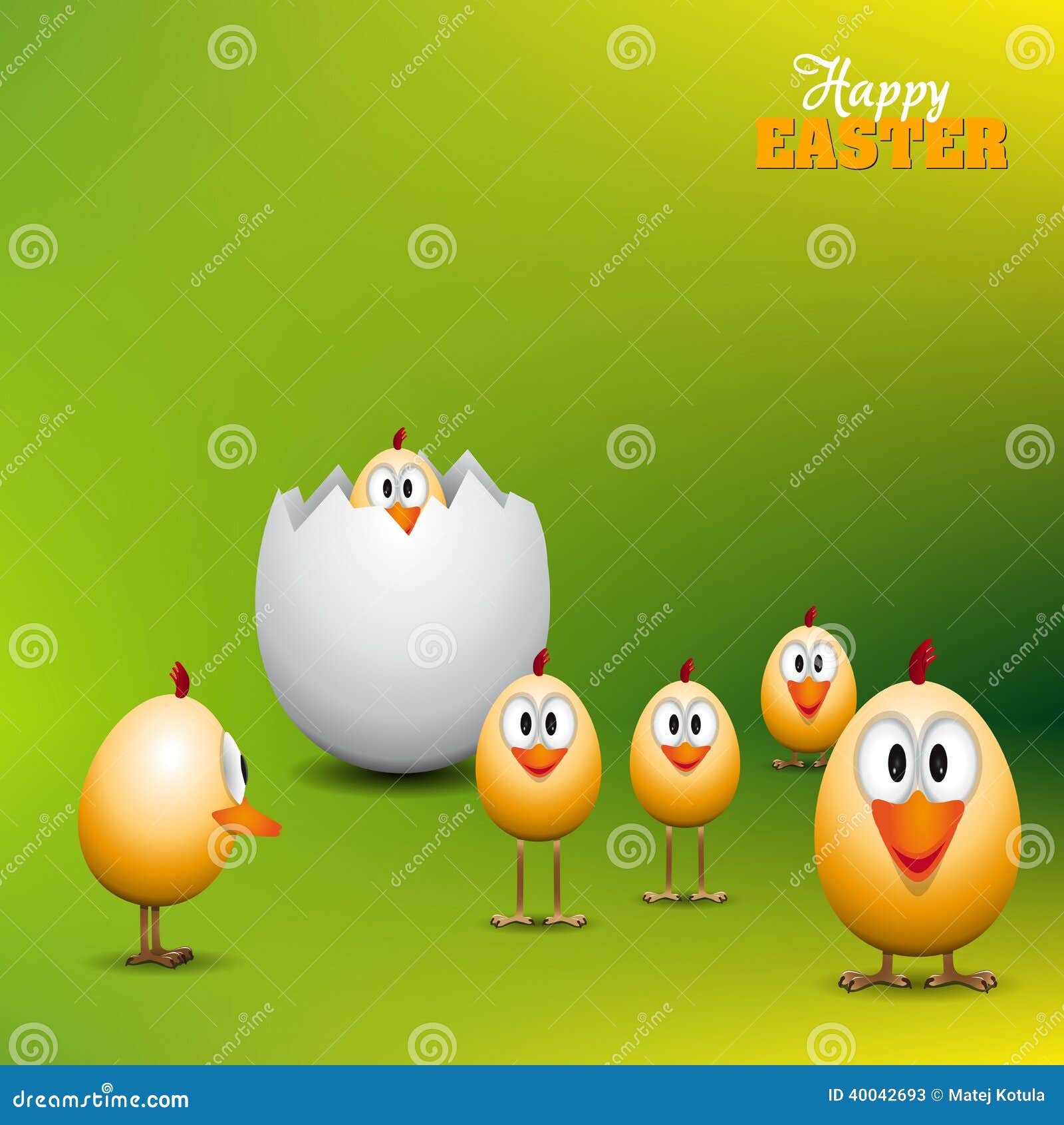 Funny Easter Eggs Chicks Background Illustration Happy Easter Card
