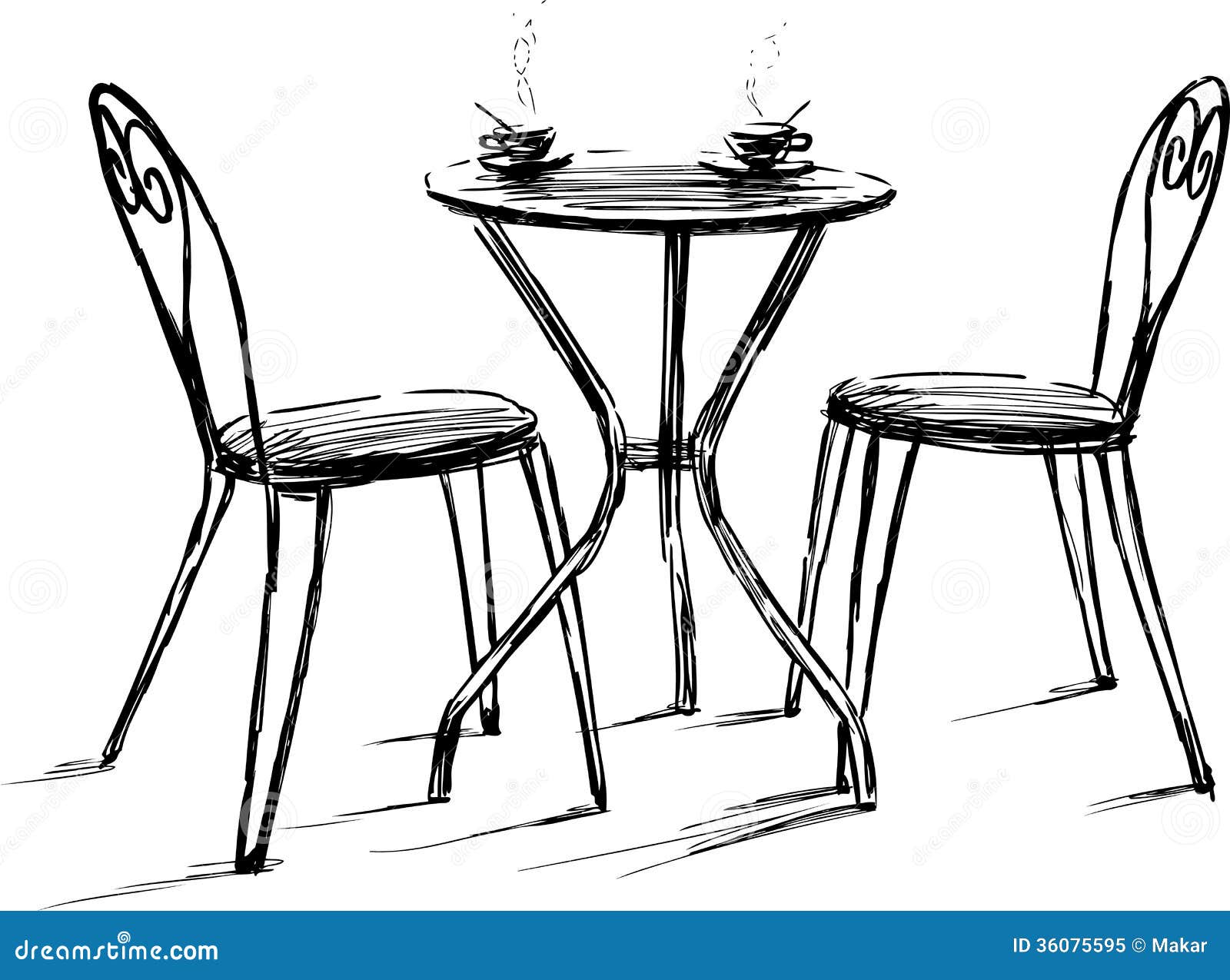 Vector drawing of the table and chairs in summer cafe.