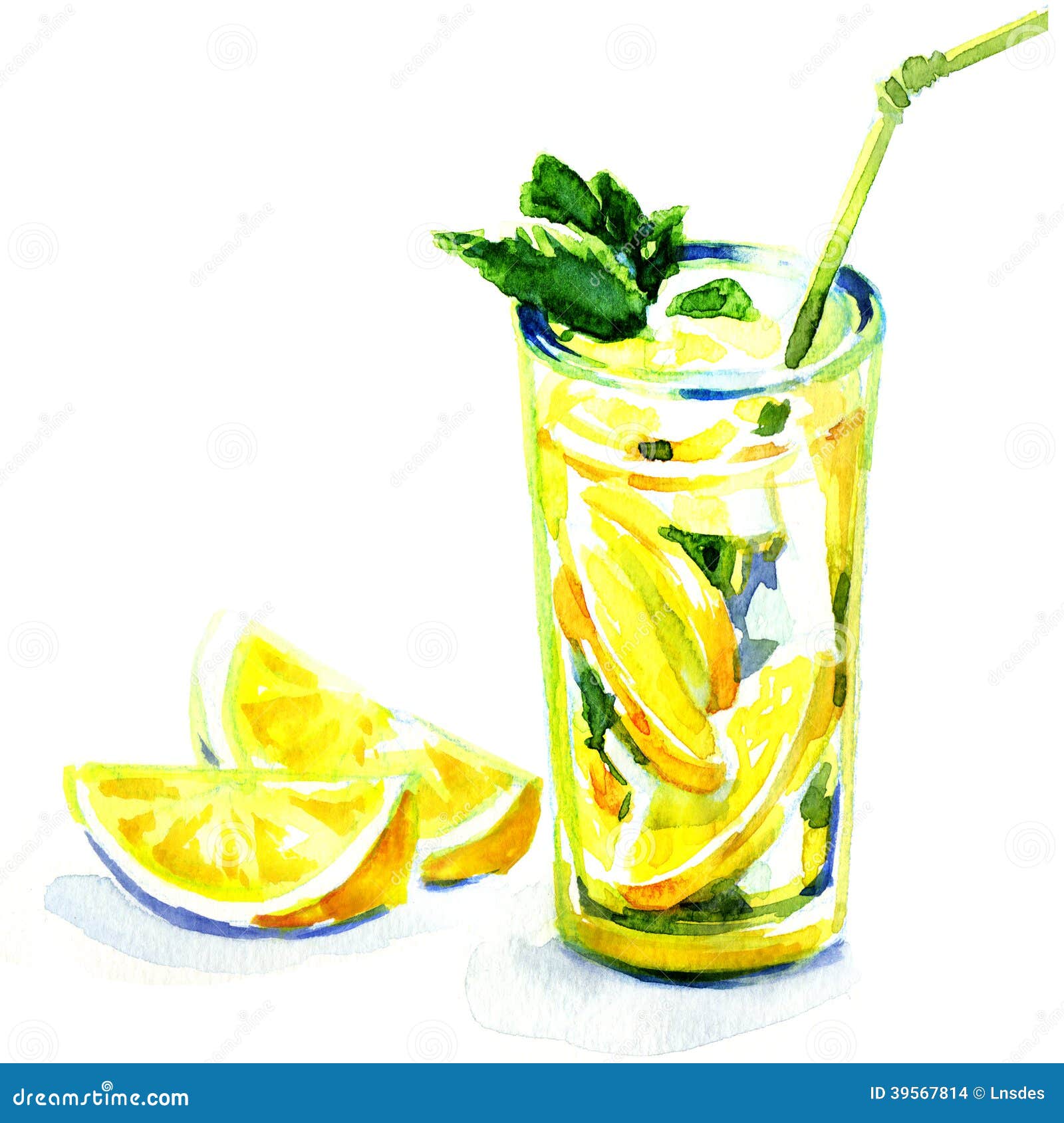 with  painting Glass Of Illustration With Watercolor  Mint. Painting Stock Lemonade glass watercolor