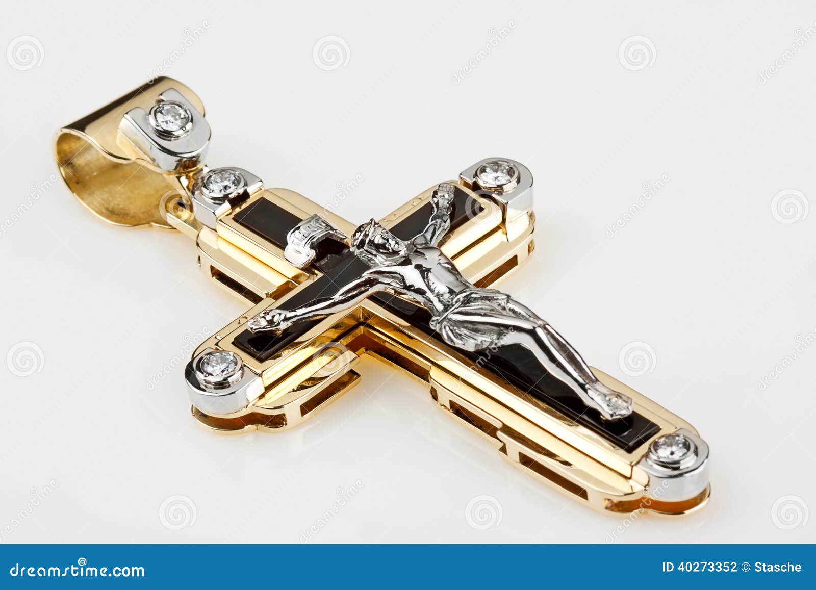 gold cross pendant diamonds big golden volume figure crucified jesus christ onyx white background 40273352