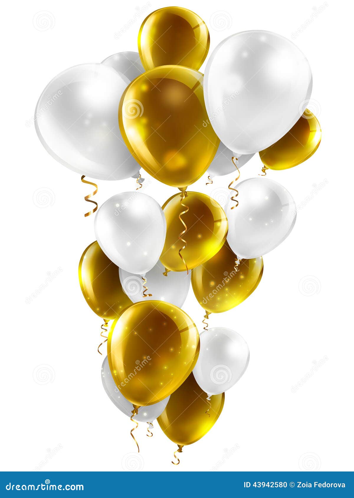 Gold and white balloons on a white background.