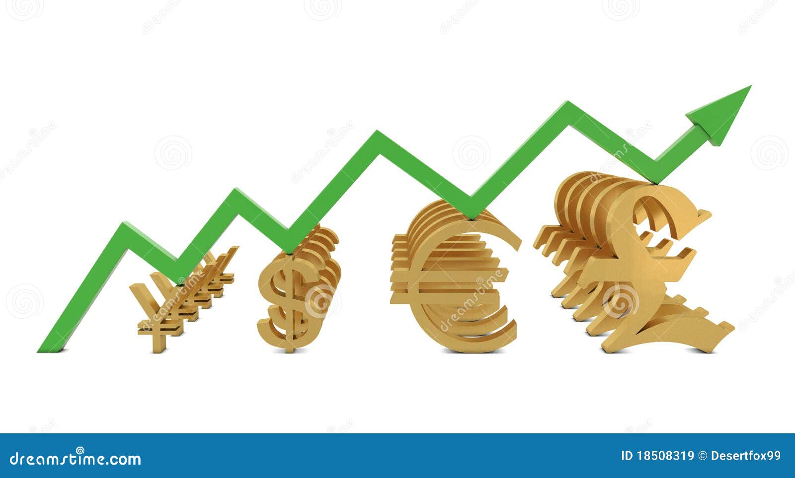 Golden Currencies Symbols And Green Growth Line Royalty Free Stock