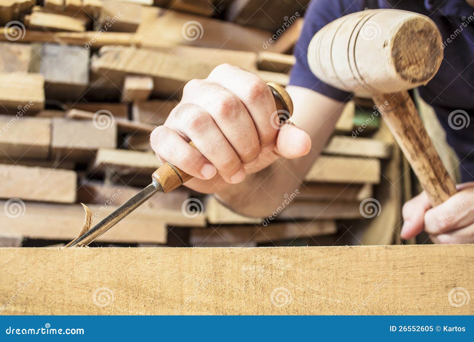 Gouge wood chisel carpenter tool working wooden background.