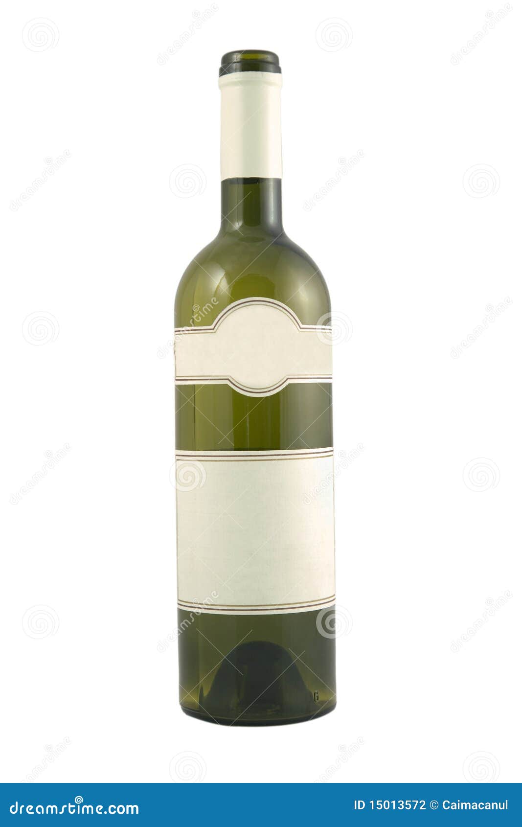 Isolated green bottle for wine with blank tag.