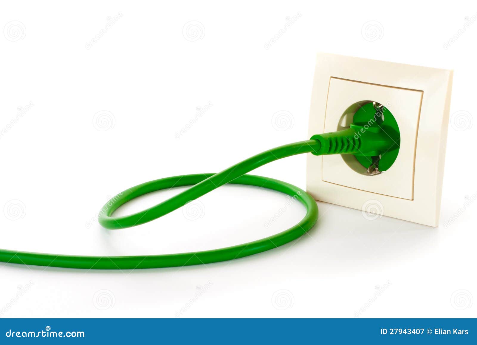 Green Power Plug Into Power Outlet Royalty Free Stock Photography 