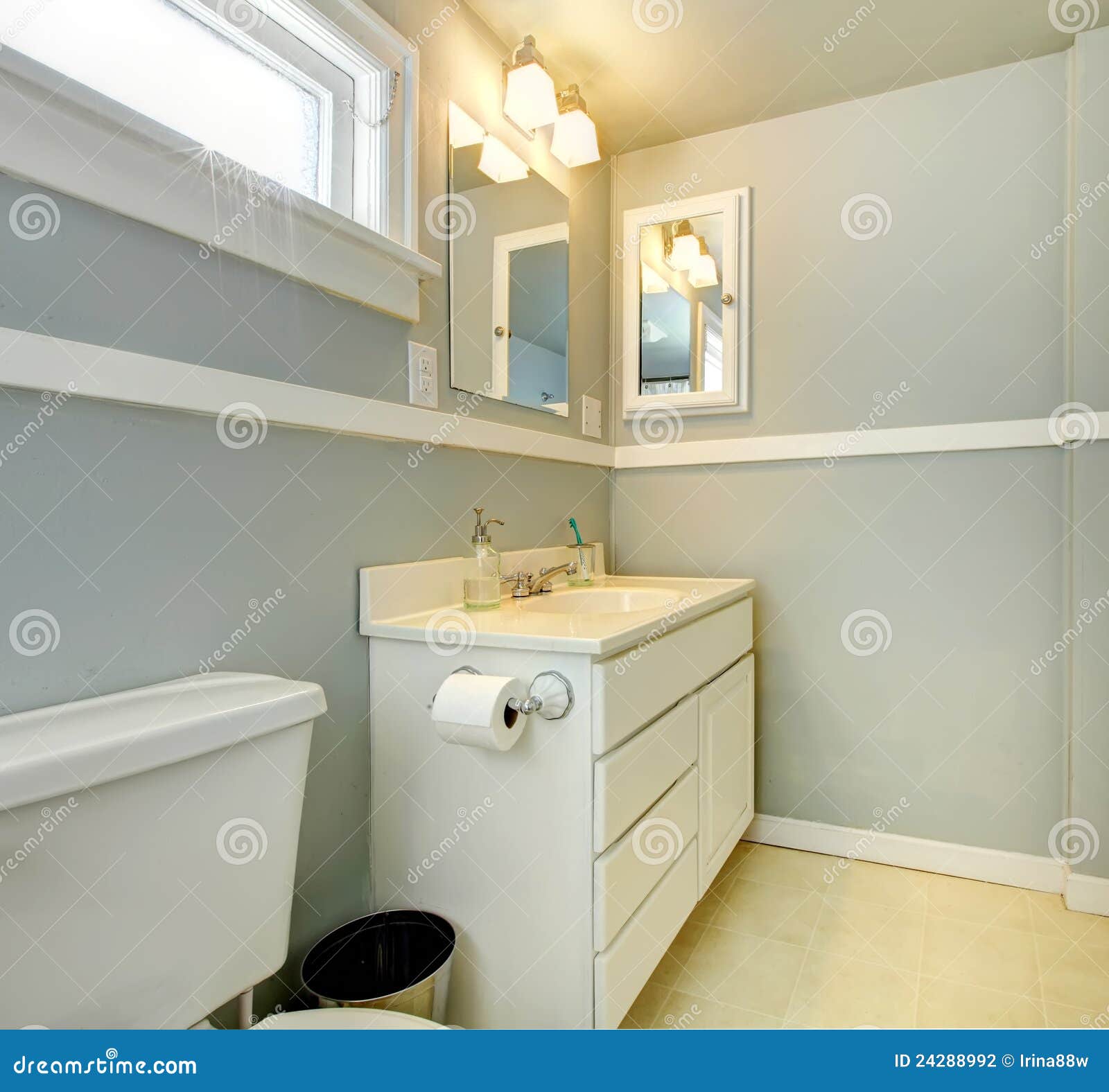 Grey Bathroom With White Simple Cabinet. Stock Photography - Image 