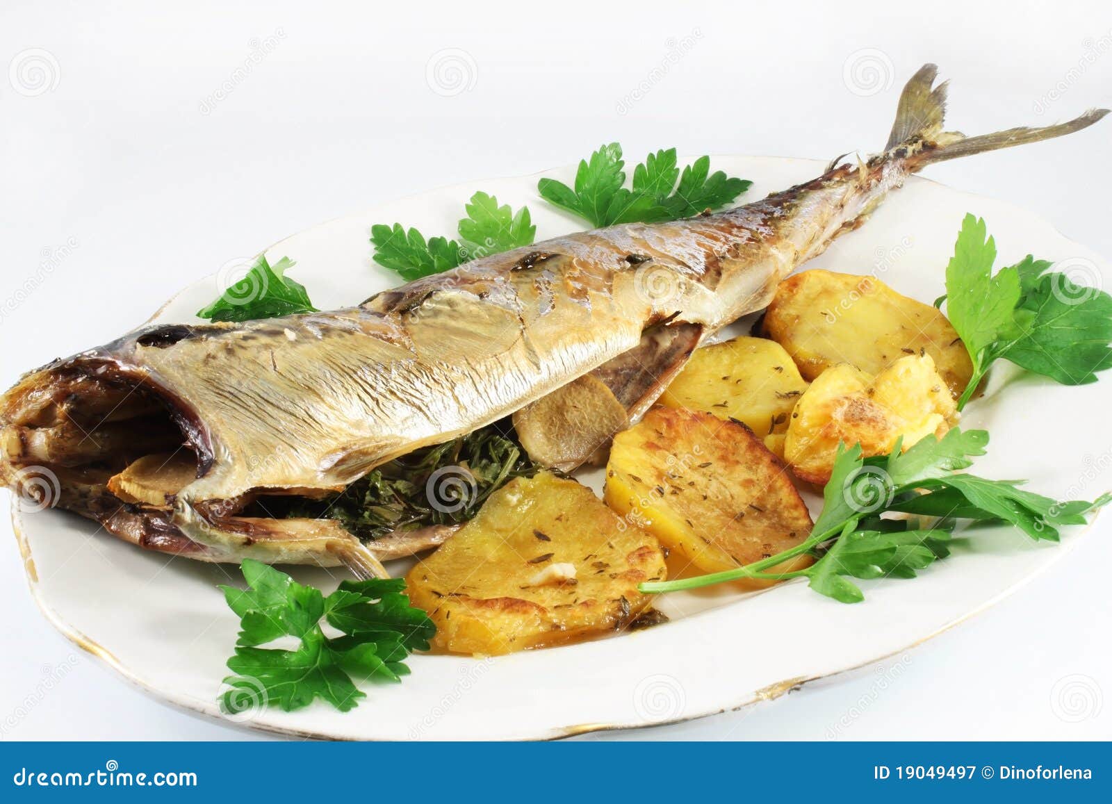Dish with Grilled Mackerel and Potatoes.