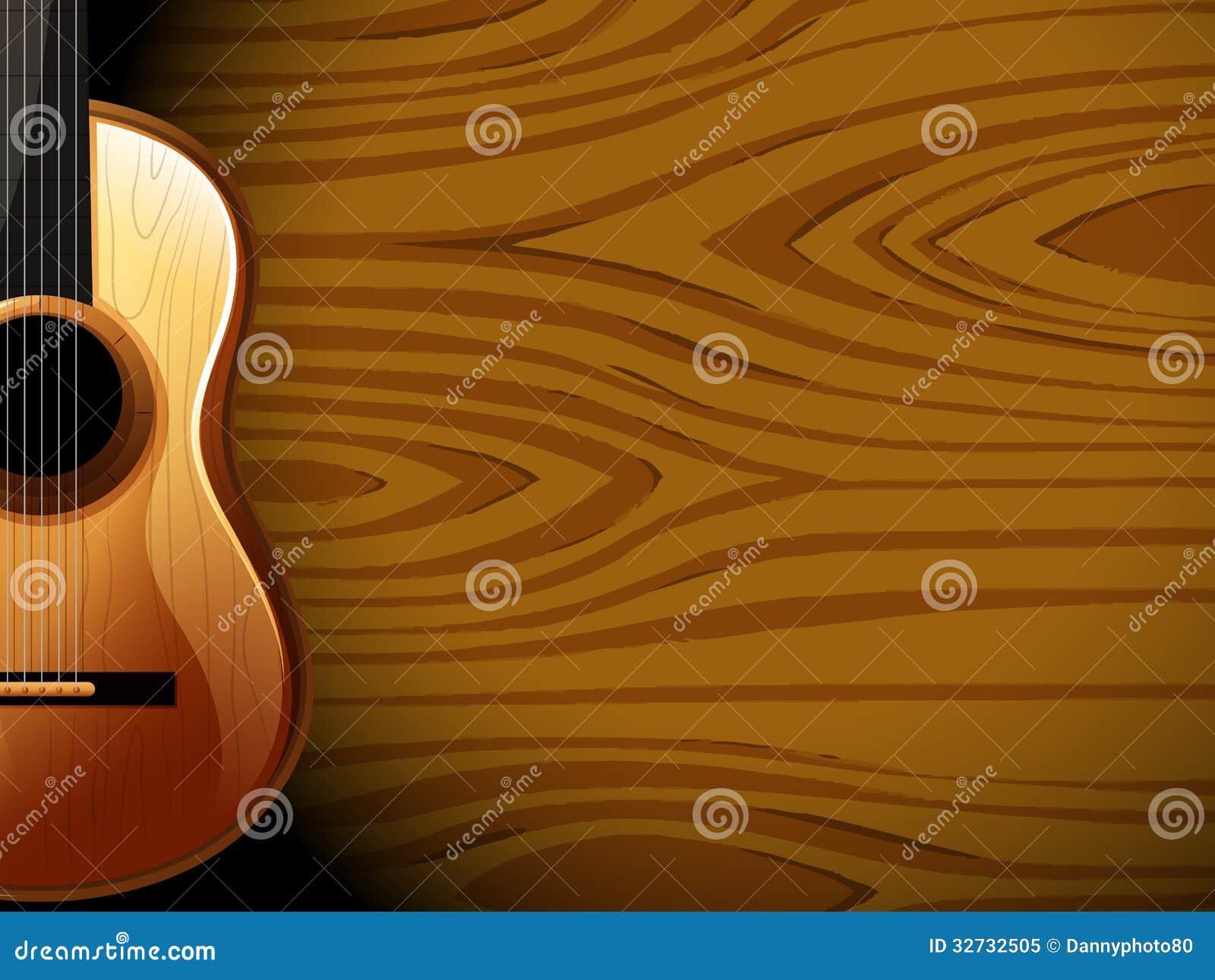 Royalty Free Stock Photo: A guitar beside a wood-colored wall