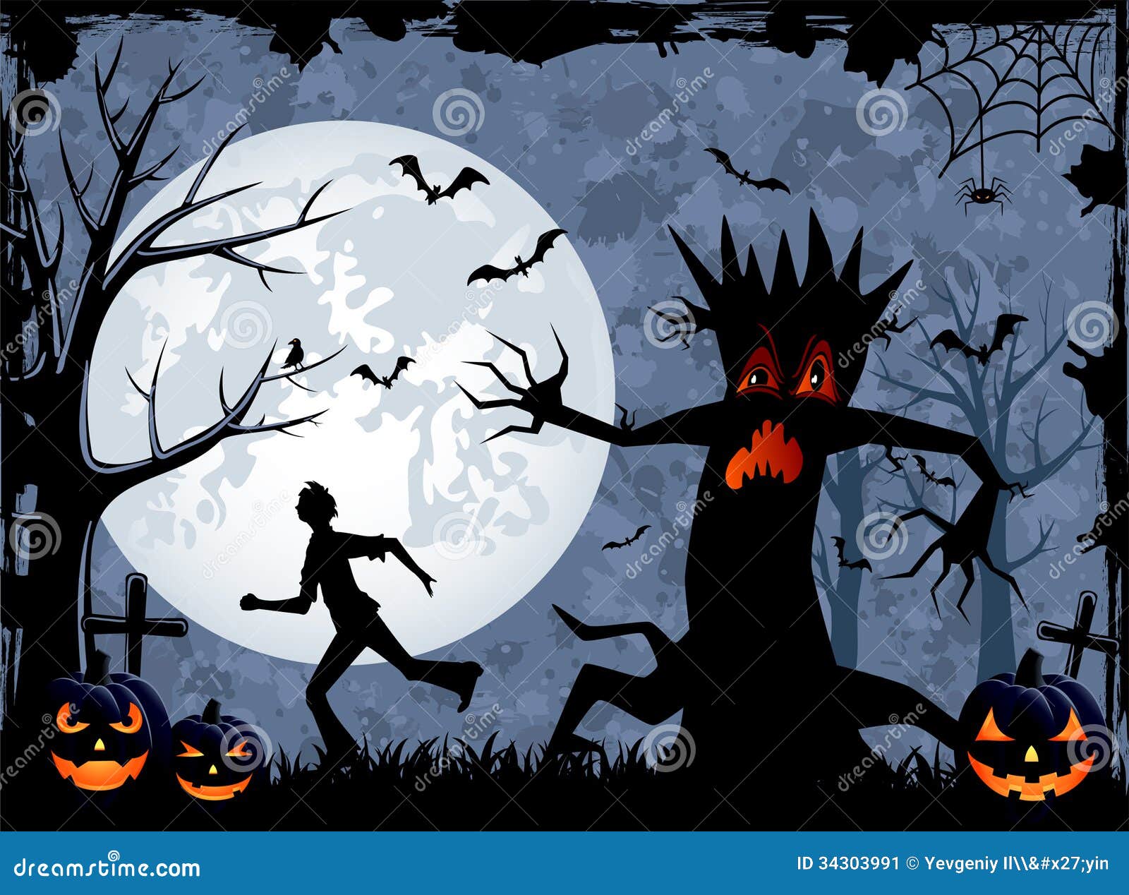  - halloween-monster-tree-background-scary-fearfulness-running-man-illustration-34303991