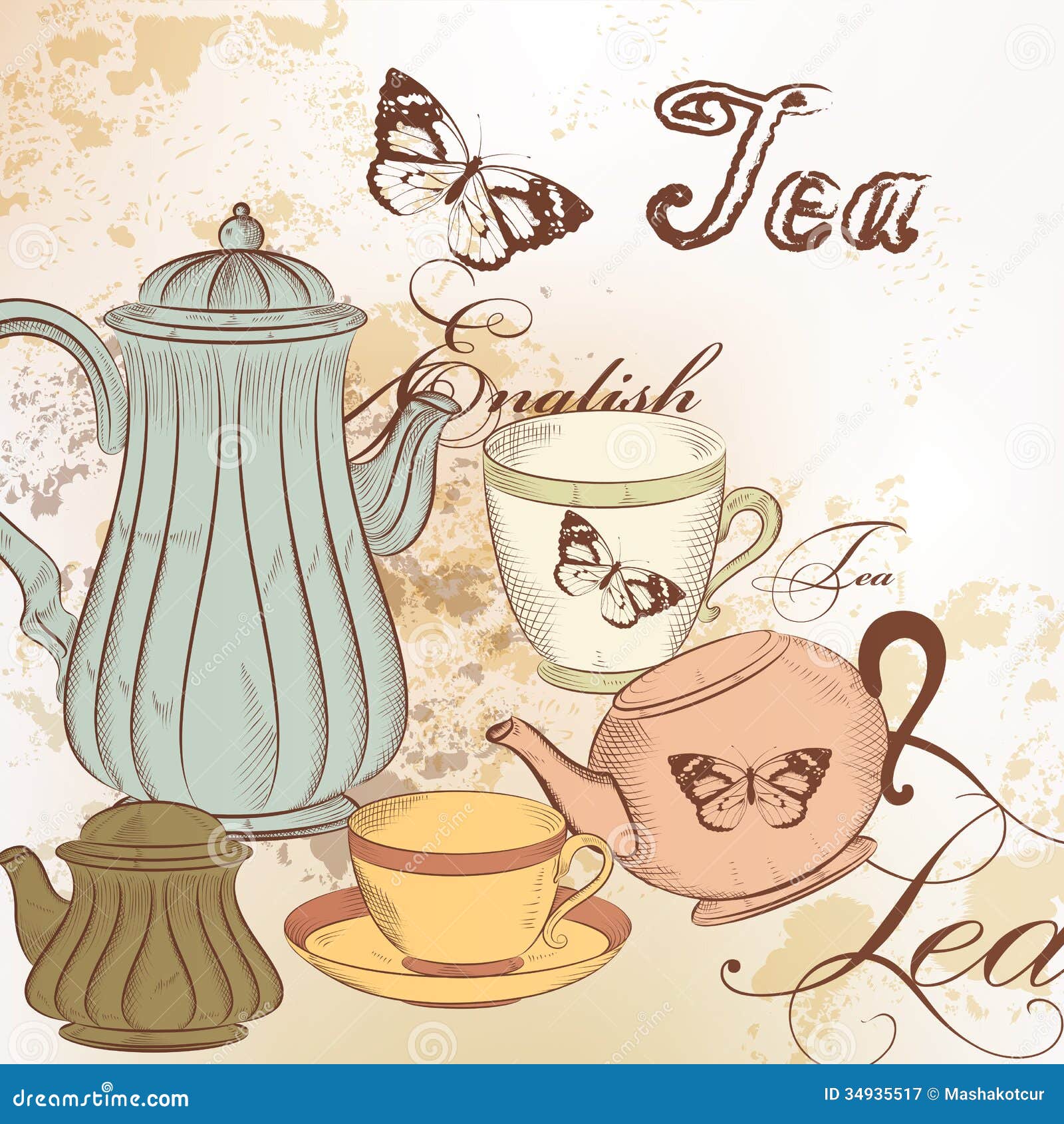 vintage with tea Hand background tea Vintage cup drawn Drawing  Teapot of