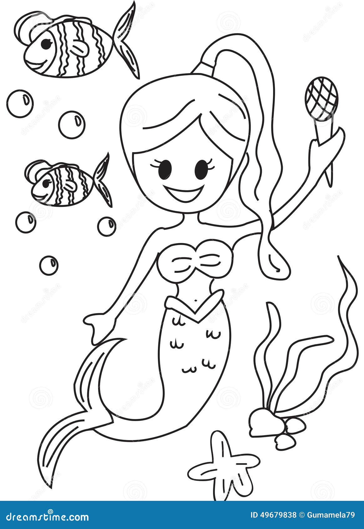 Hand Drawn Coloring Page Of A Mermaid Stock Illustration