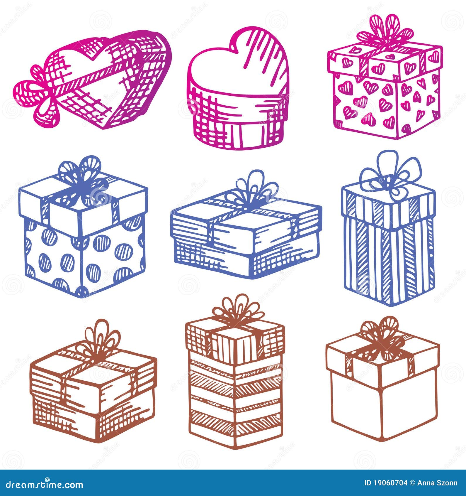 Hand-Drawn. Set Of Gift Boxes. Doodle. Stock Images - Image: 19060704