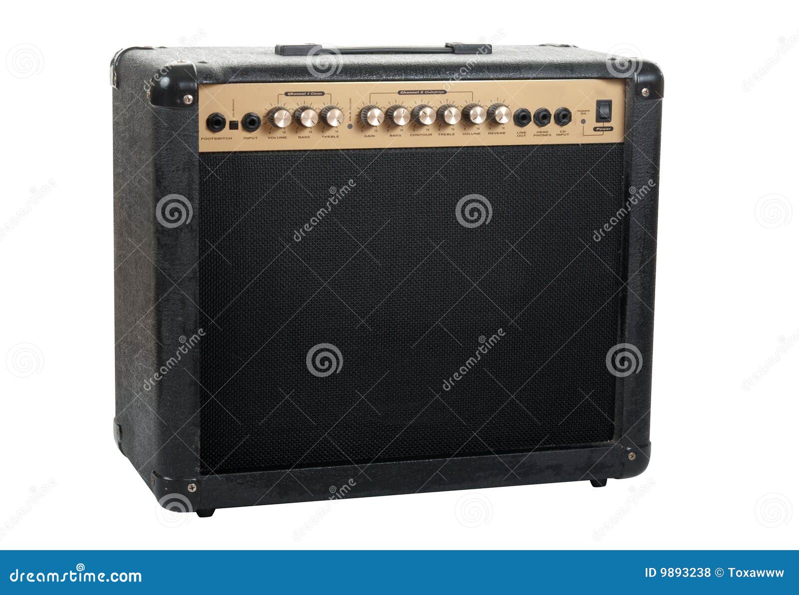 Handheld guitar amplifier isolated over white background in studio 