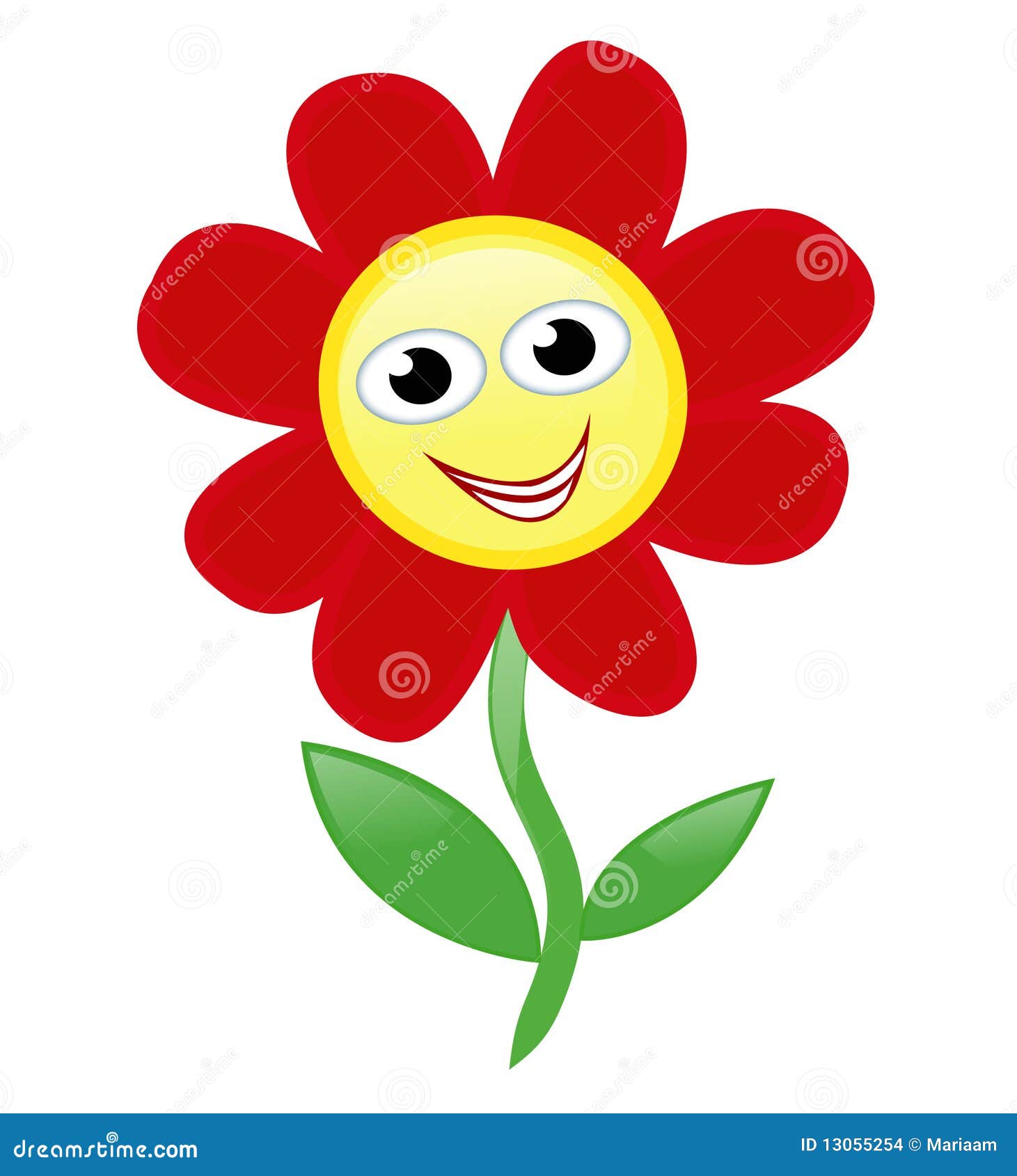 Red cartoon flower with a lovely smiling face isolated on white ...