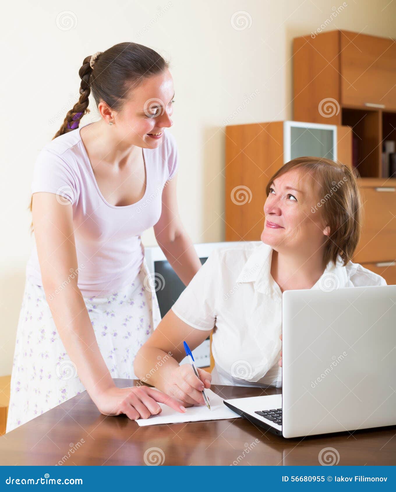 Happy Mature Woman Answer Questions Stock Image Image Of People