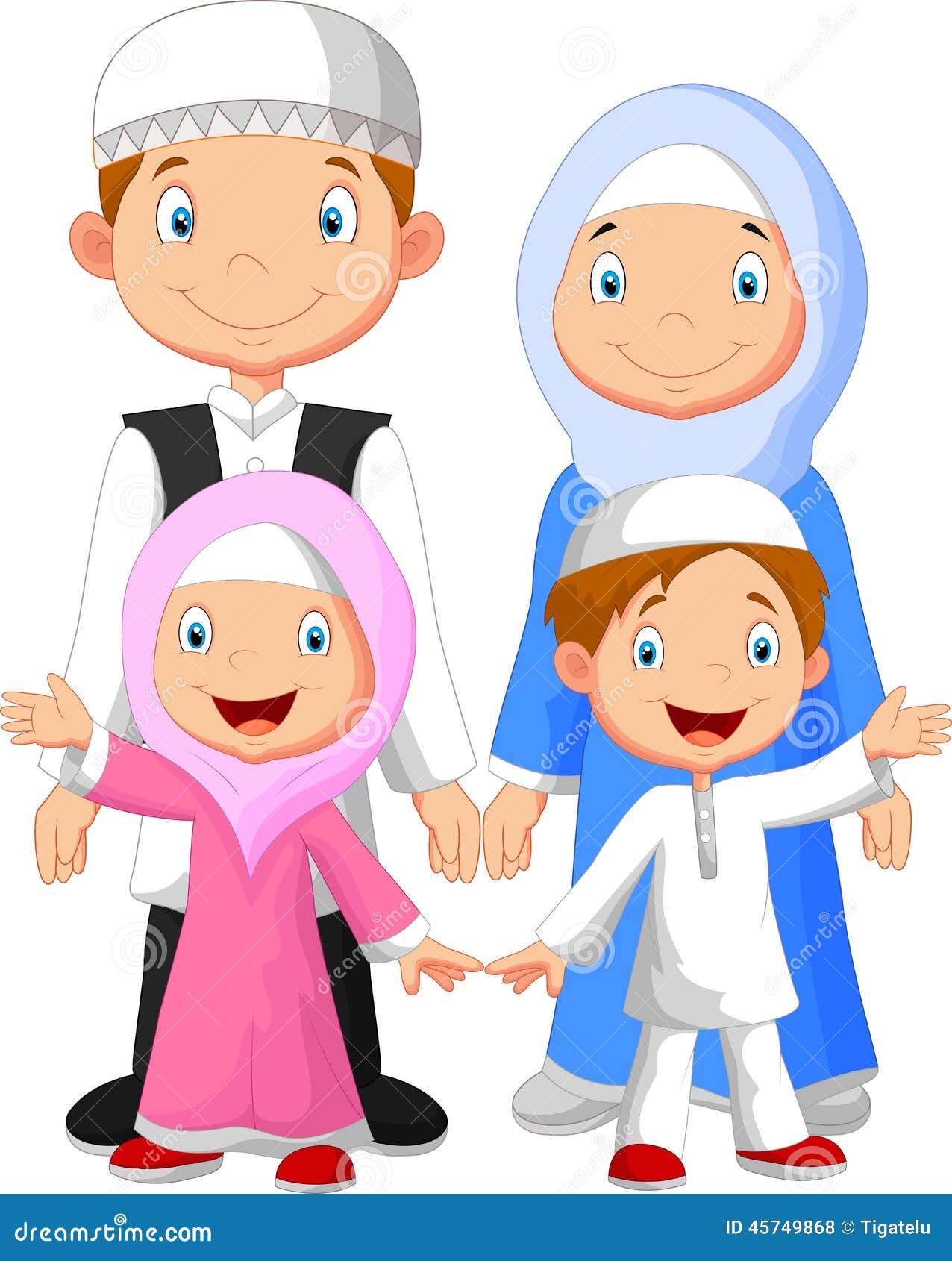 Happy Muslim Family Cartoon