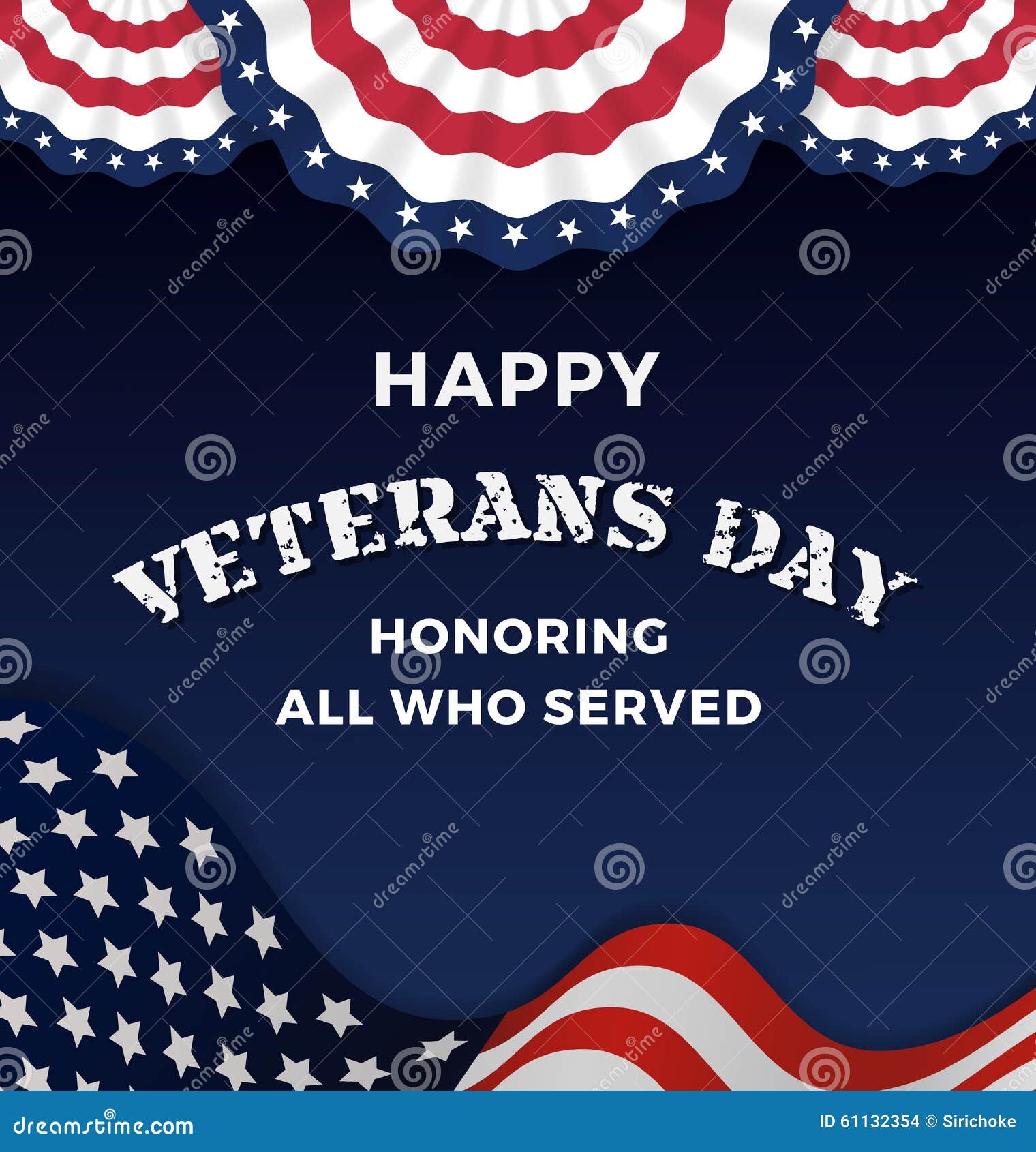 Happy Veterans Day and Background With Wavy USA Flag Design. Vector 
