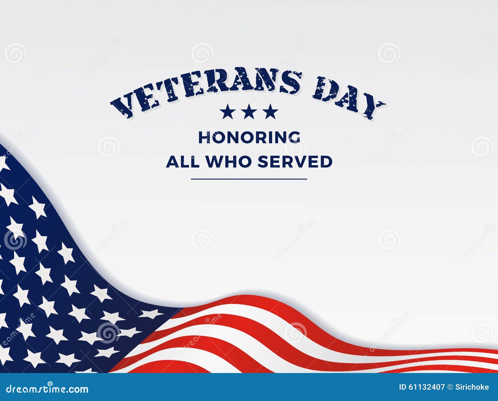 Happy Veterans Day and Background With Wavy USA Flag Design. Vector 