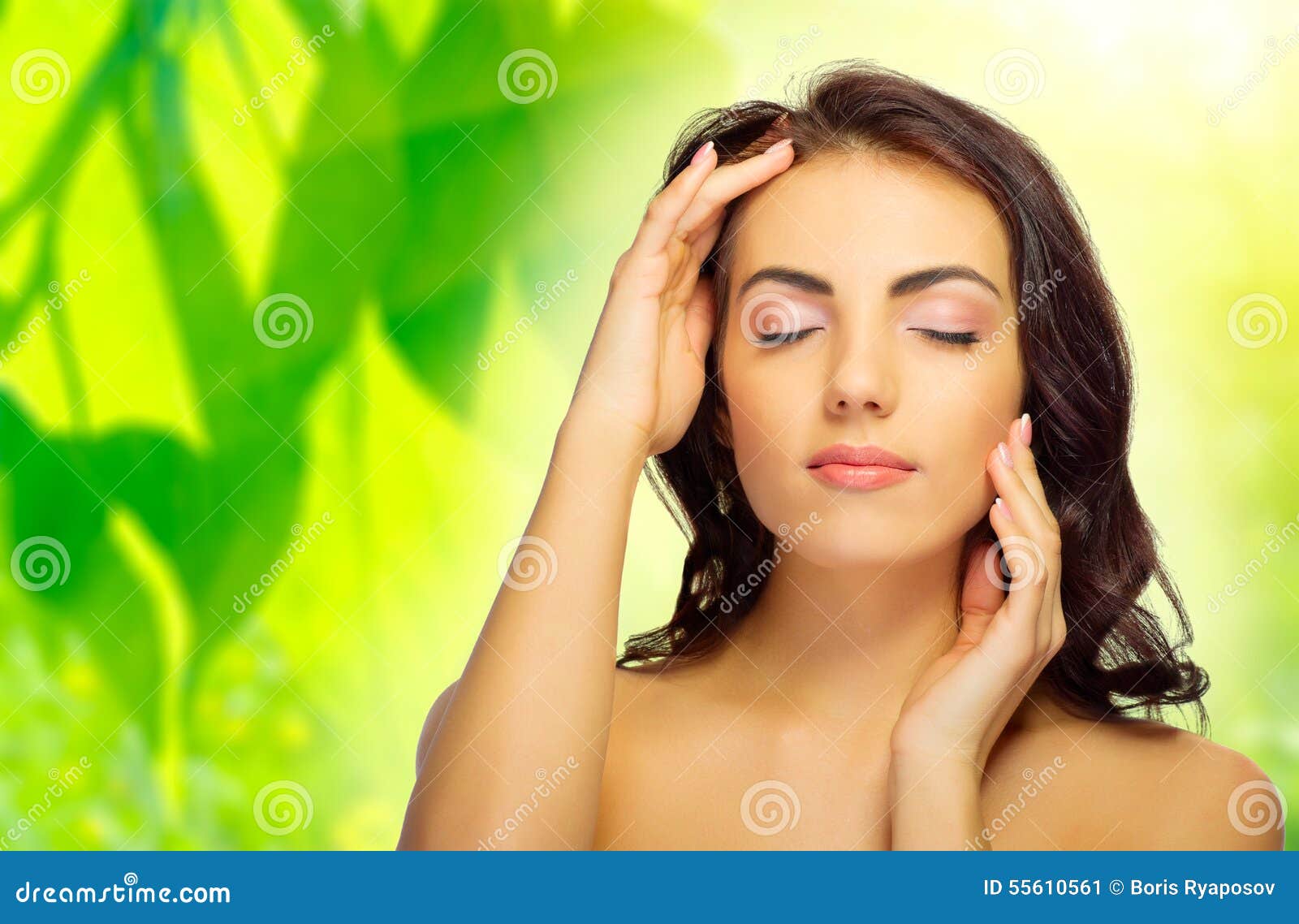 Healthy Girl At Floral Background Stock Photo  Image: 55610561