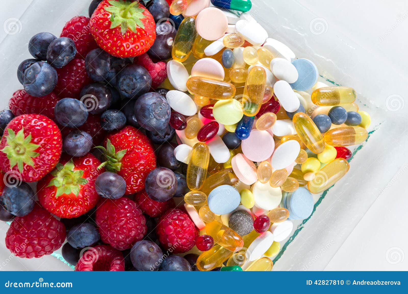 Stock Photo: Healthy lifestyle, diet concept, Fruit and pills, vitamin ...