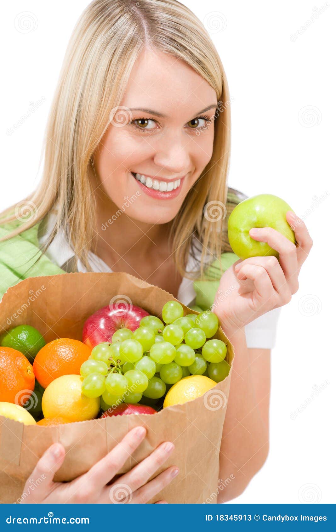 Healthy Lifestyle - Woman With Fruit In Paper Bag Stock Photos - Image ...