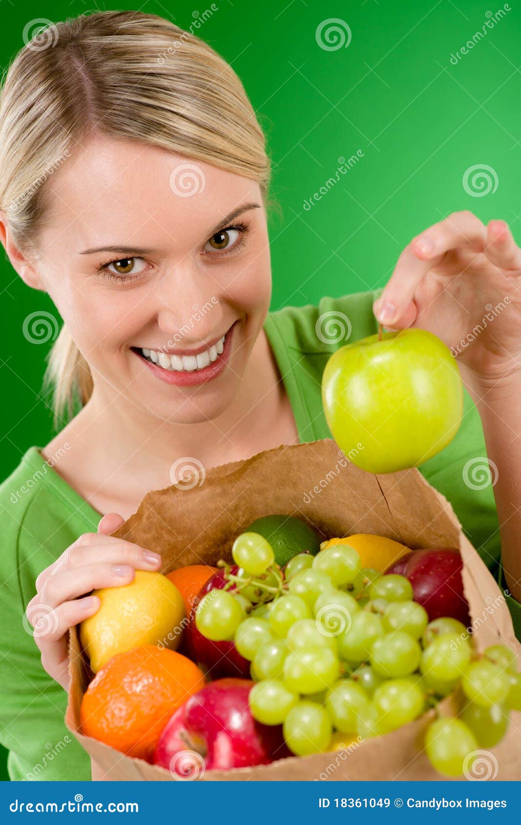 Healthy Lifestyle - Woman With Fruit In Paper Bag Royalty Free Stock ...