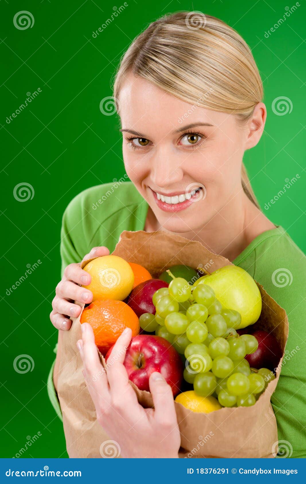 Healthy Lifestyle - Woman With Fruit In Paper Bag Stock Image - Image ...
