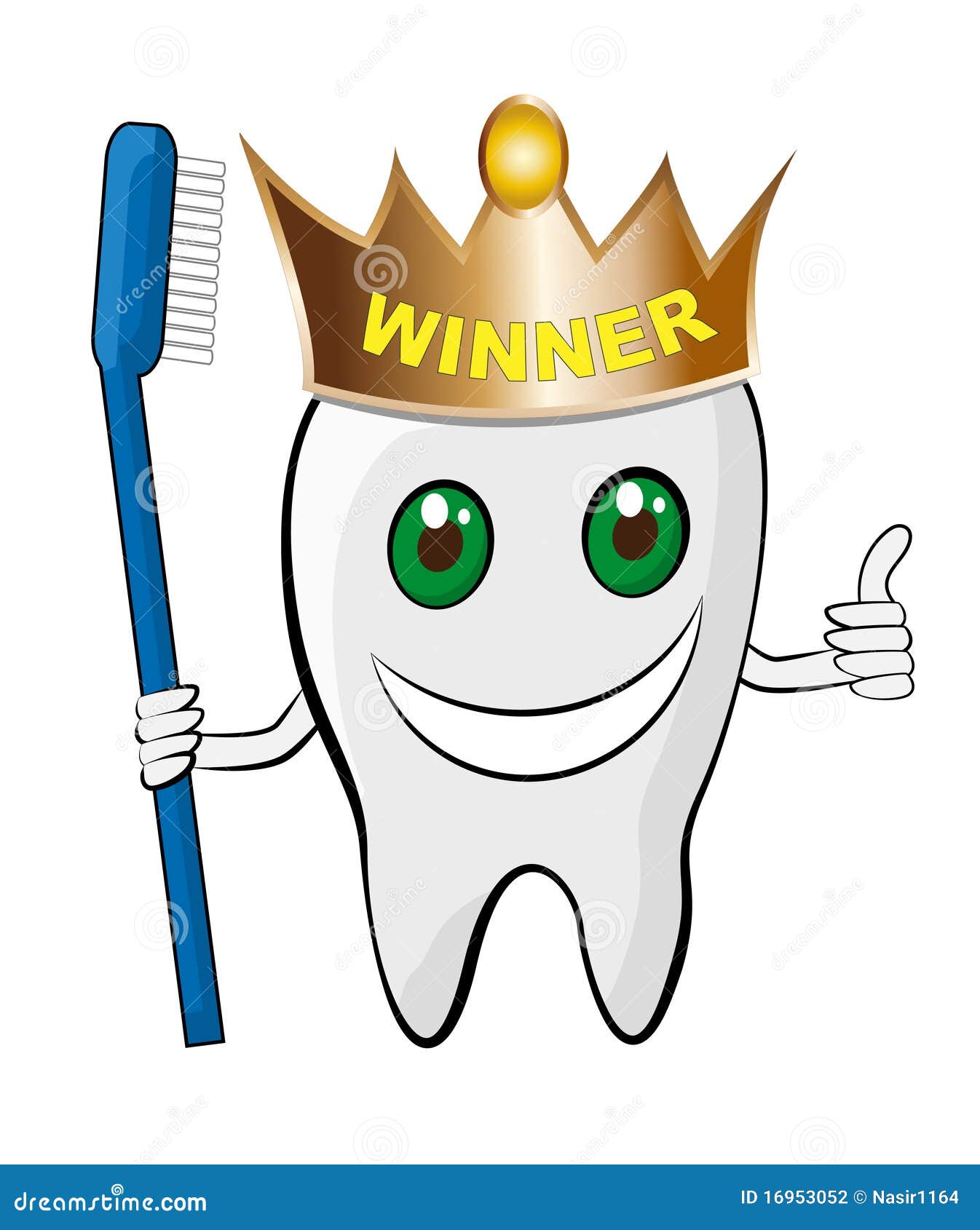 Illustration of happy and healthy winner tooth with brush.