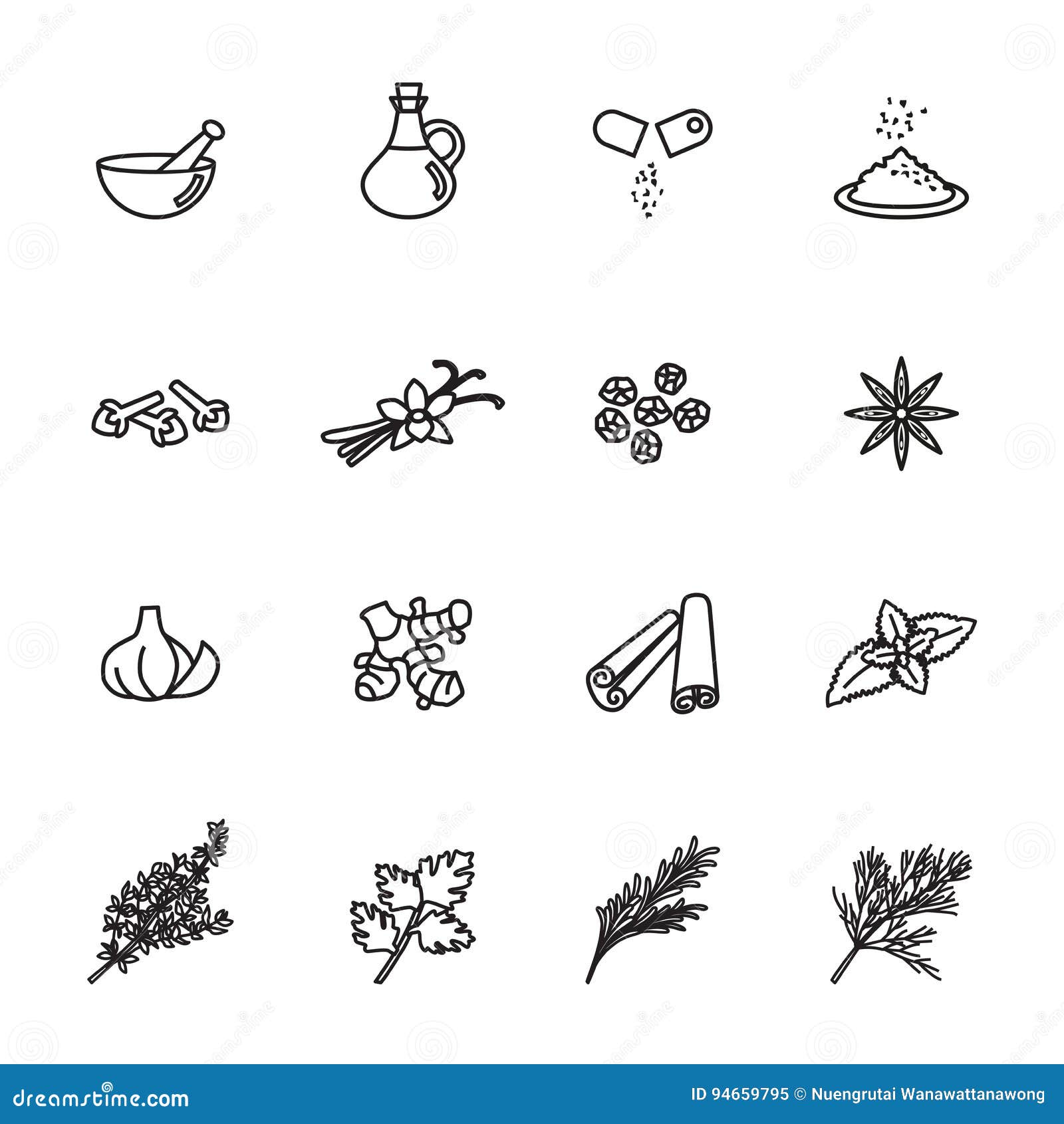 Herb Icons Set Line Style Stock Stock Vector Illustration Of Dill