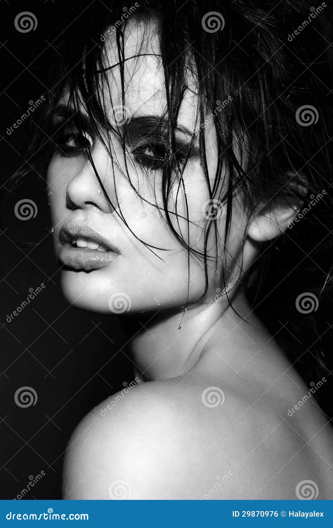 Sensual Sexy Brunette Model With Wet Skin With Curly Hair Royalty Free Stock Image Image 29870976