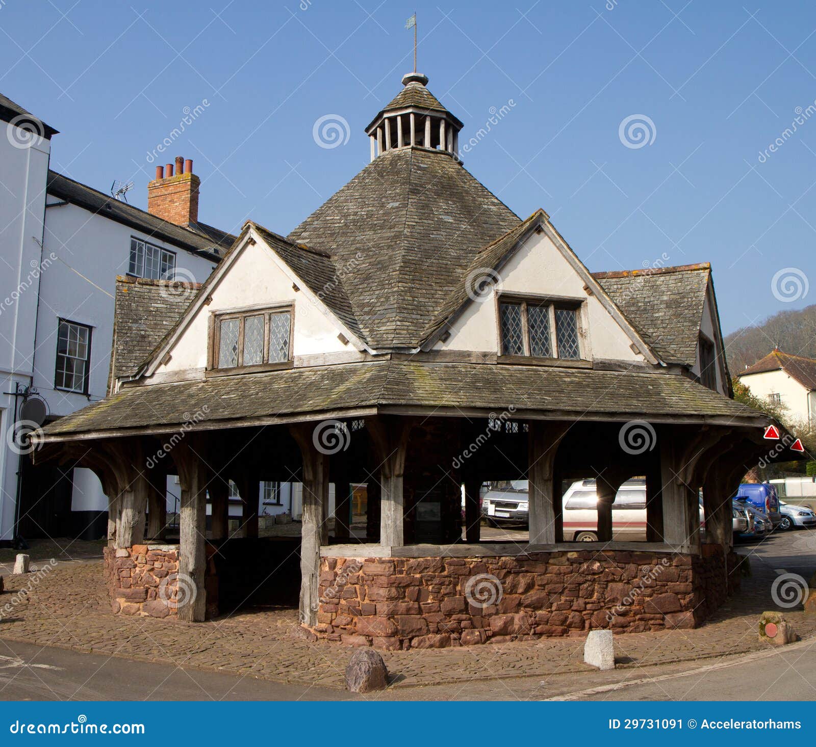 Historic Yarn Market in Dunster, Somerset, England, built around 1590 ...