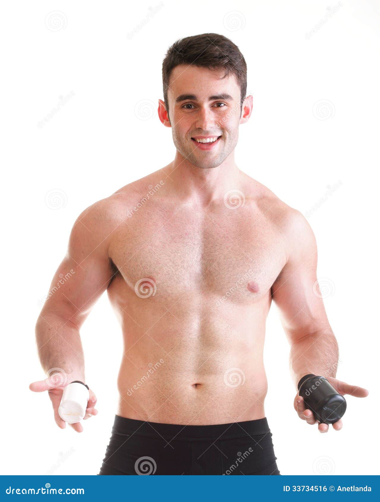 SEARCH AND BUY THIS PRODUCT Holding A Boxes With Supplements On His Biceps Royalty