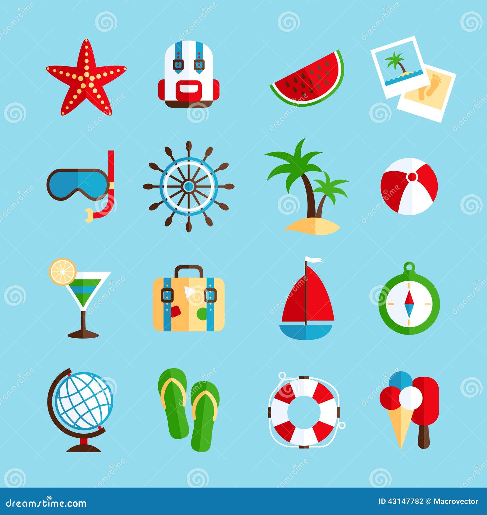  sailboat steering wheel and ice-cream flat isolated vector