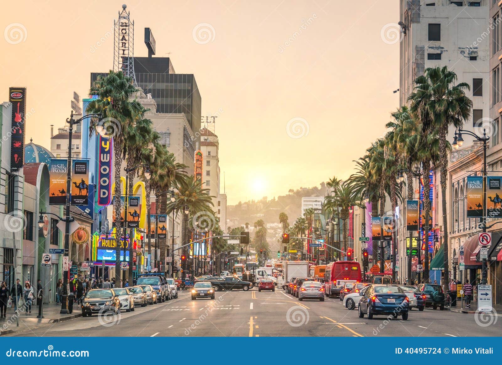Hollywood Boulevard En La Puesta Del Sol - Los Ángeles - Paseo De La