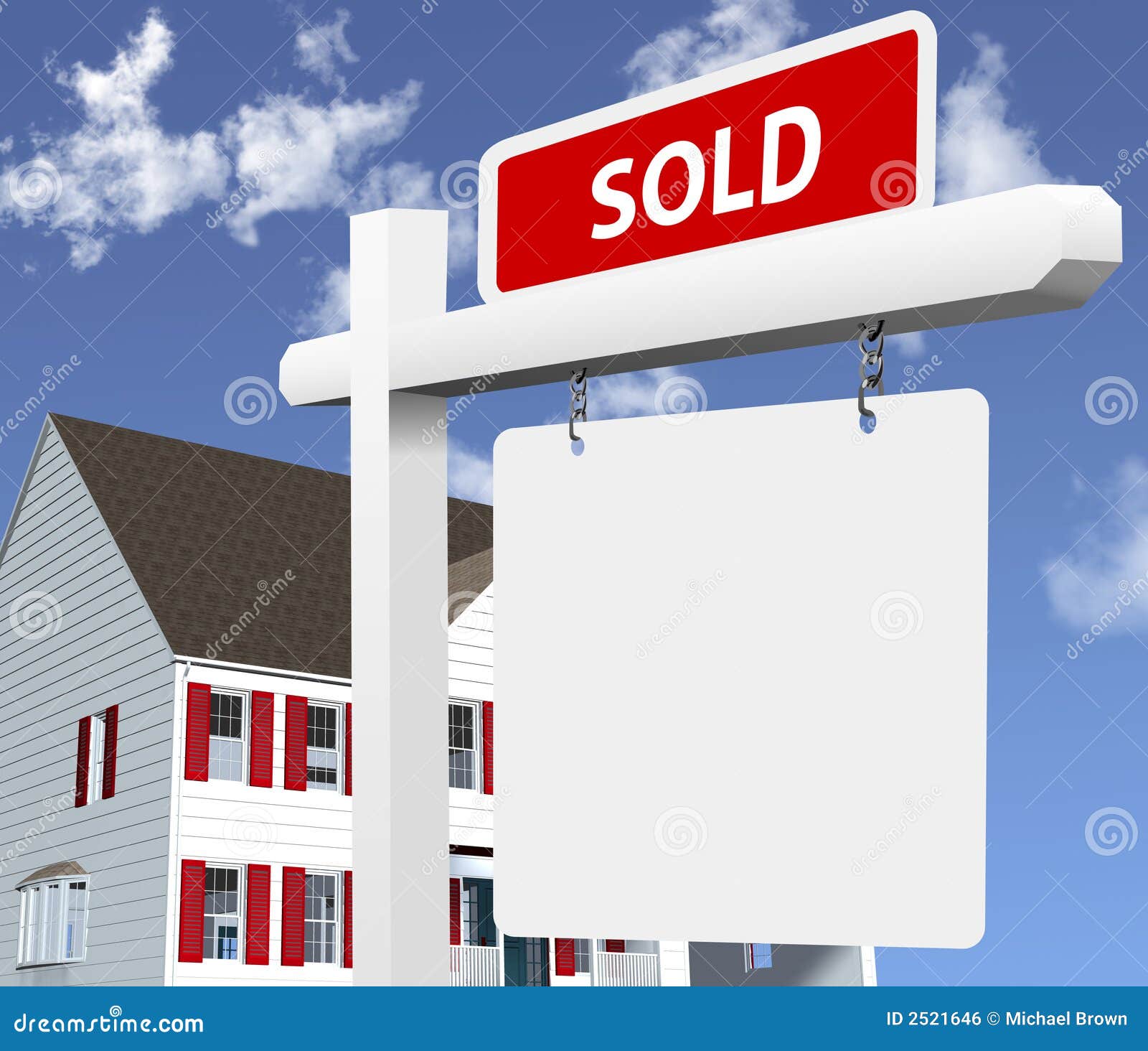 Sharp, bright illustration of a SOLD real estate sign in front of a 