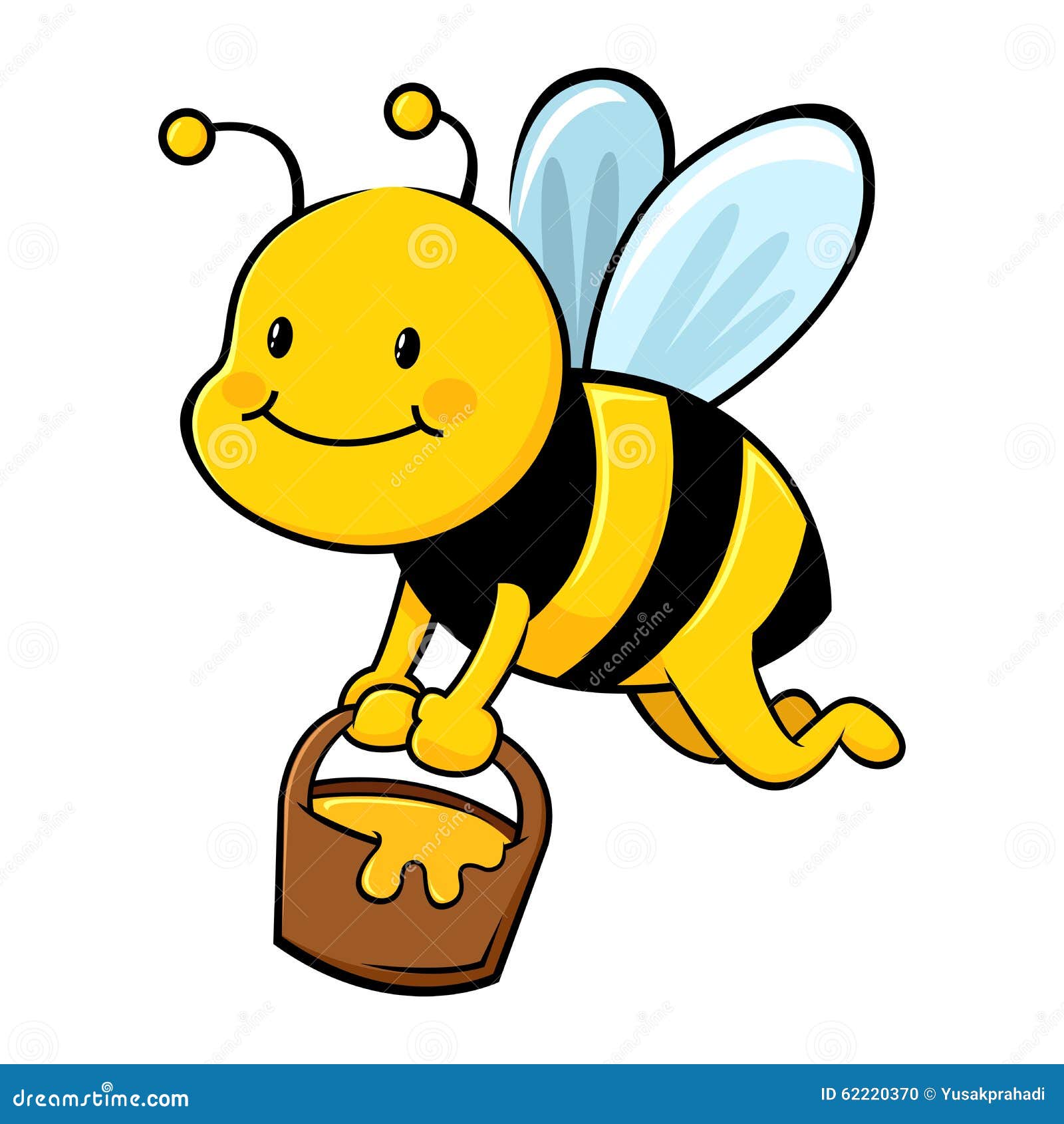 Honey Bee Collecting Honey In Wooden Bucket Stock Vector Image