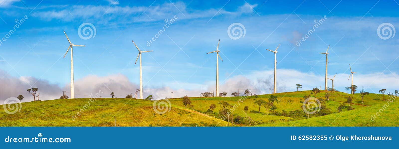 Horizontal Axis Wind Turbines near Nuwara Eliya. Sri Lankda. Panorama.