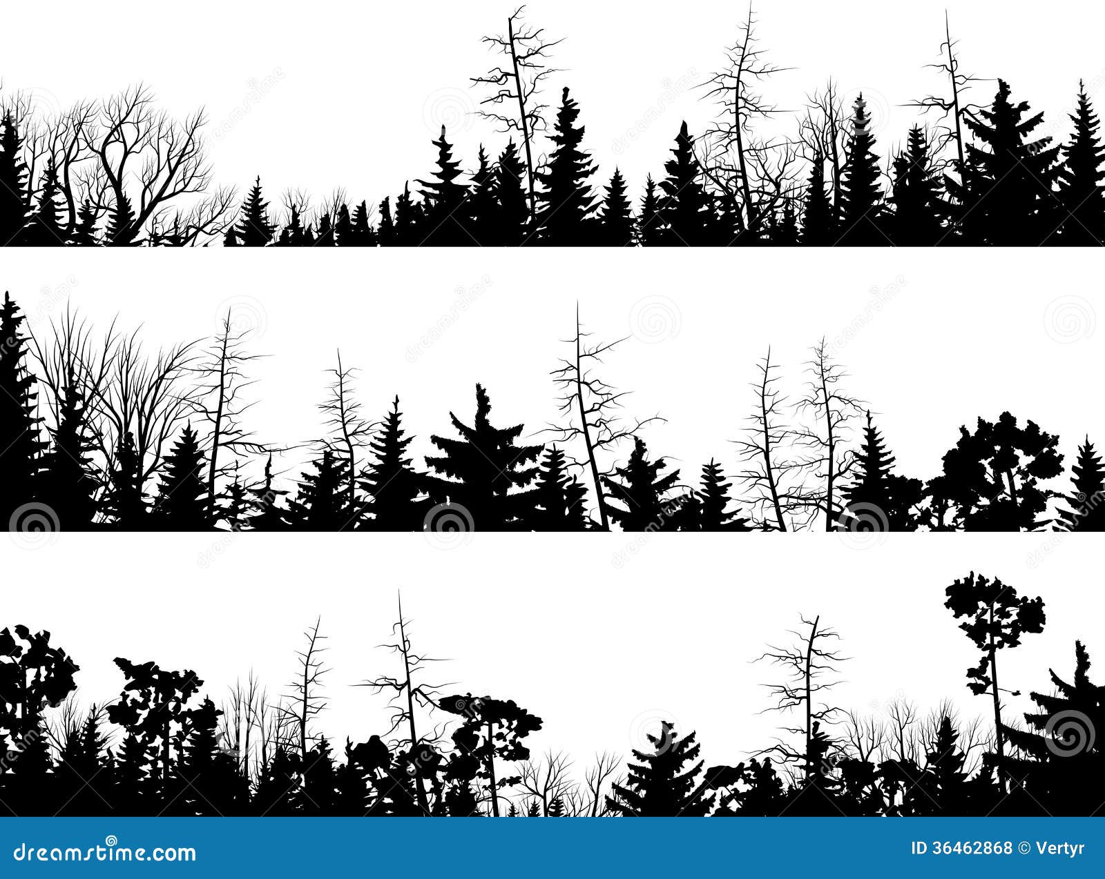 Horizontal Silhouettes Of Coniferous Wood. Royalty Free Stock Photos