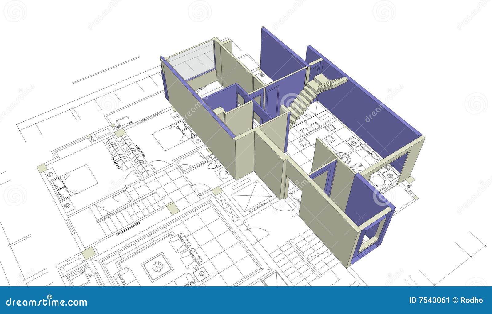 House Mock Up On Blueprints House Mock Up And Blueprint Stock Image Image 7543061