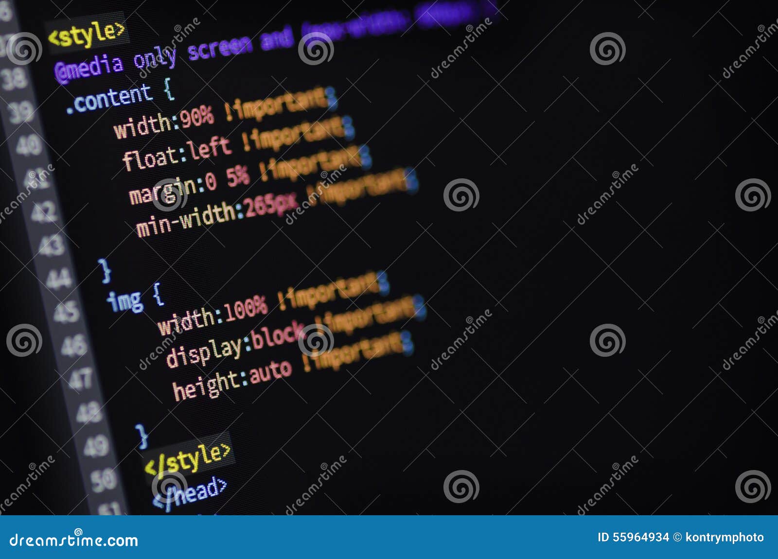 HTML, CSS And Media Query Code Stock Photo Image 55964934