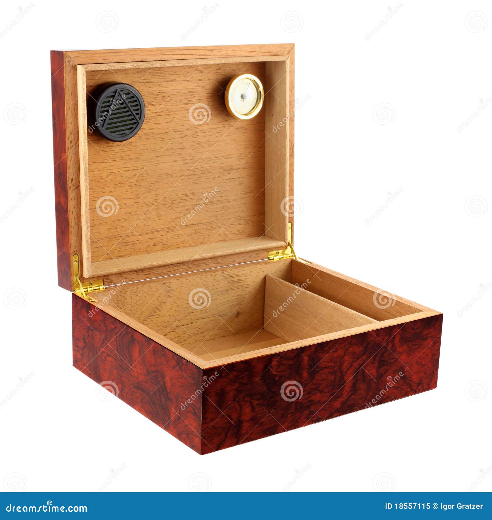 Wooden humidor for cigars isolated on white background. Intentional 
