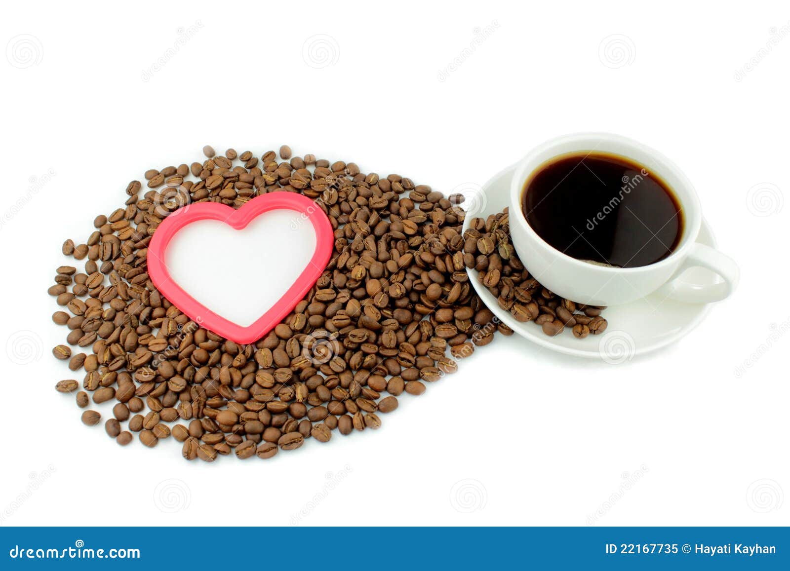 Coffe, coffee beans, heart, and I love coffee.