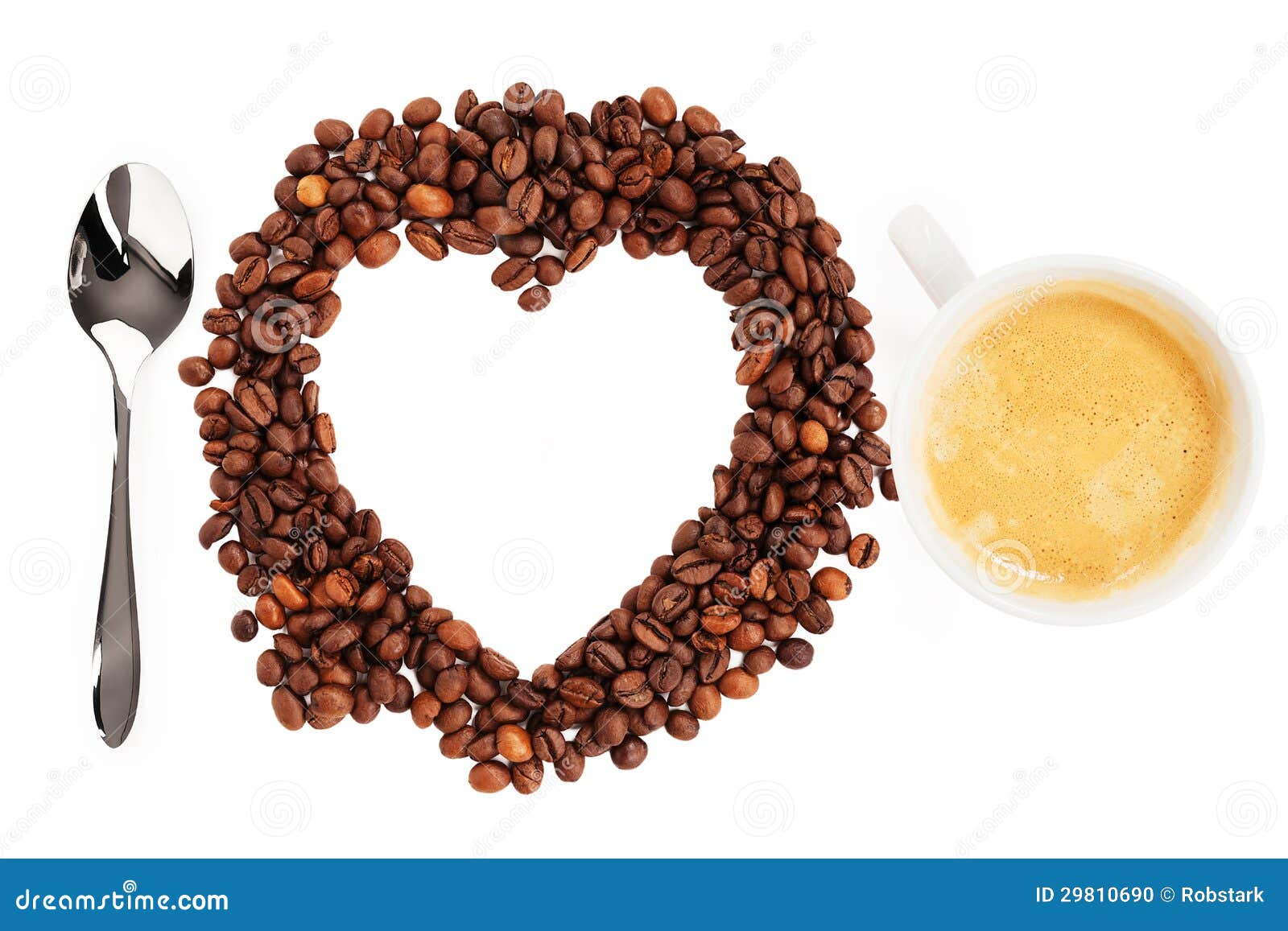 love coffee with coffee beans on white background.