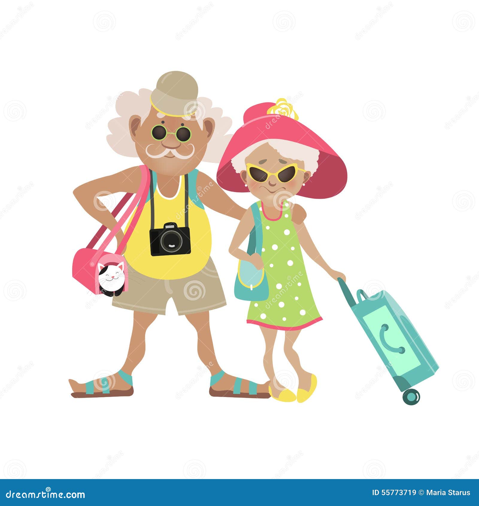 illustration elderly couple traveling together luggage tow vector 55773719