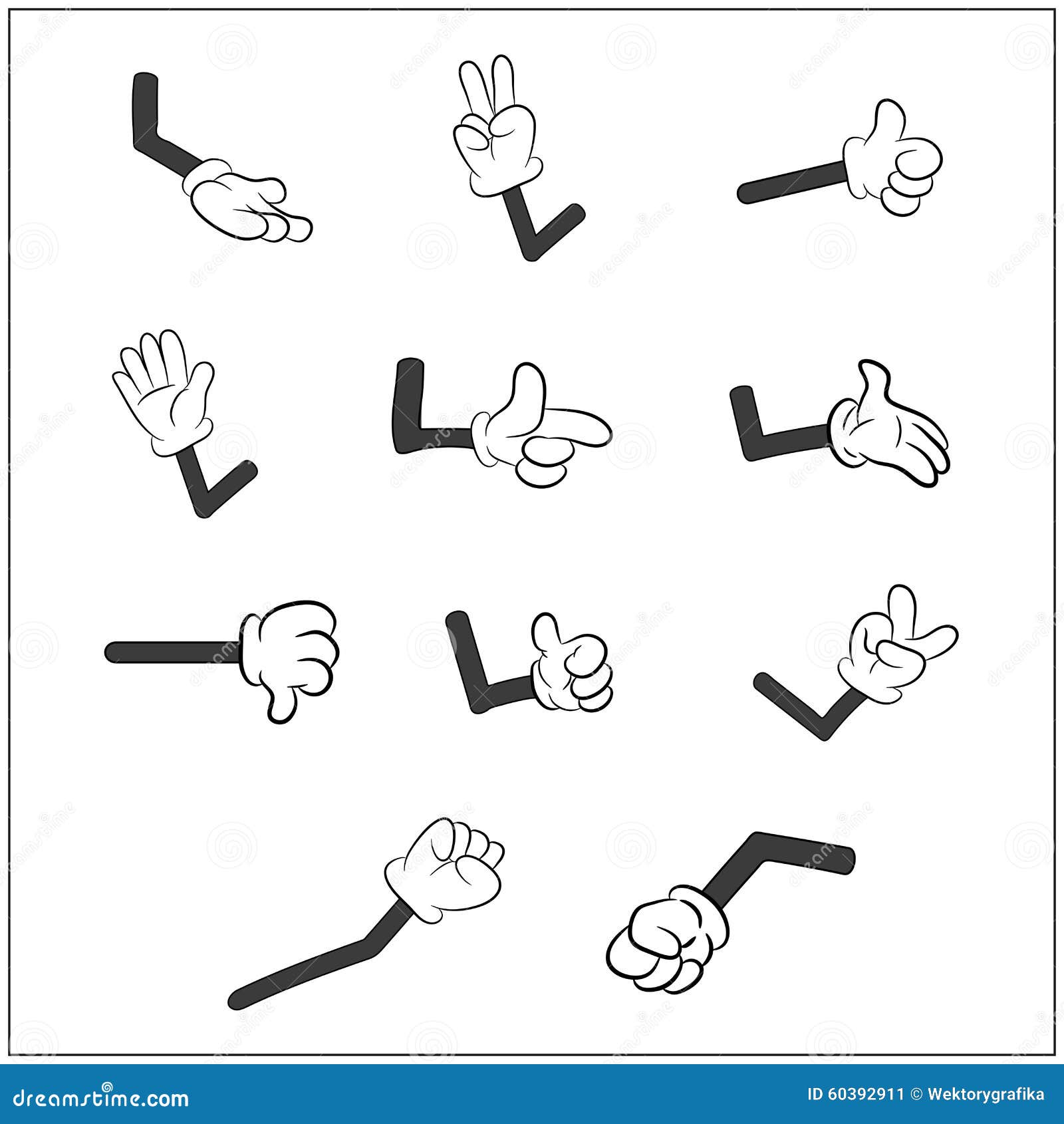 Image Of Cartoon Human Gloves Hand With Arm Gesture Set. Vector