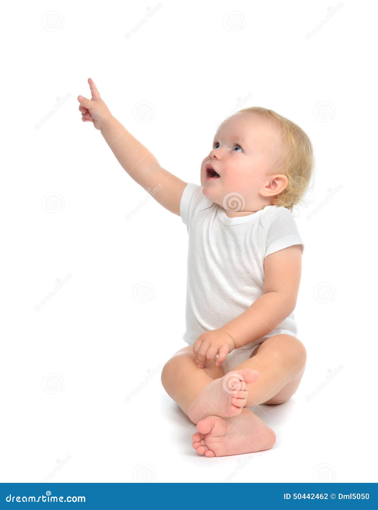 Infant Child Baby Toddler Sitting Raise Hand Up Pointing ...