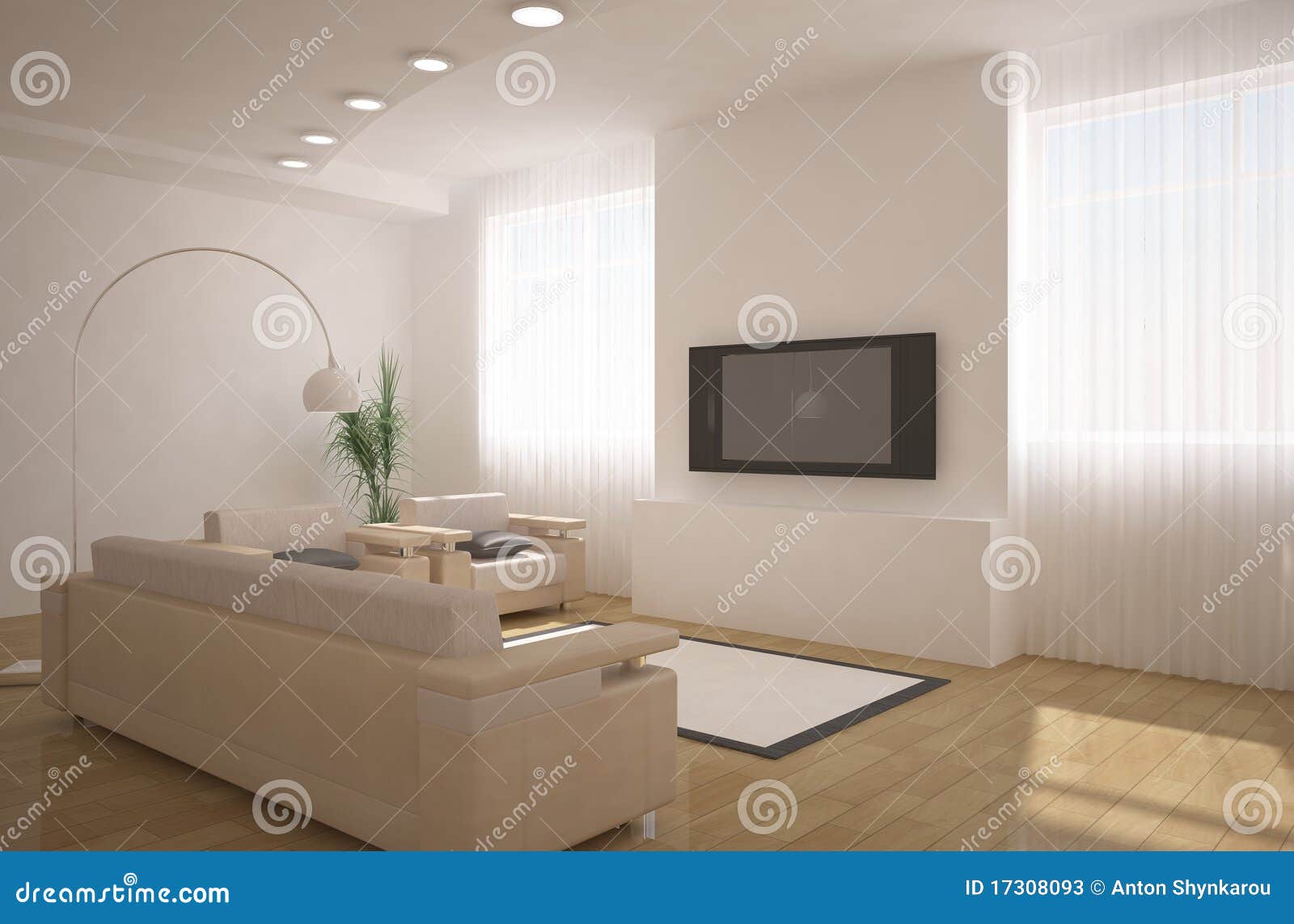 Innenarchitektur 3d mit fernsehapparat auf einer wand
