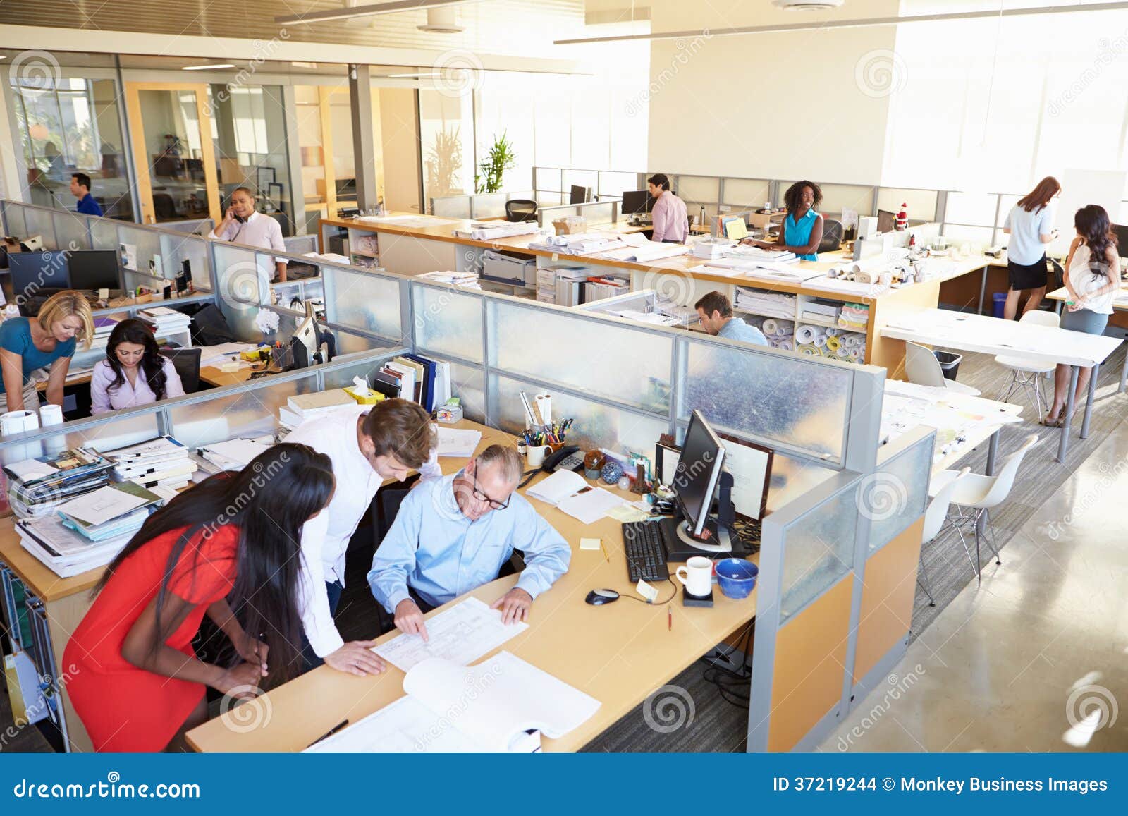 Modern Open Plan Interior Photos of Busy Office Image Stock