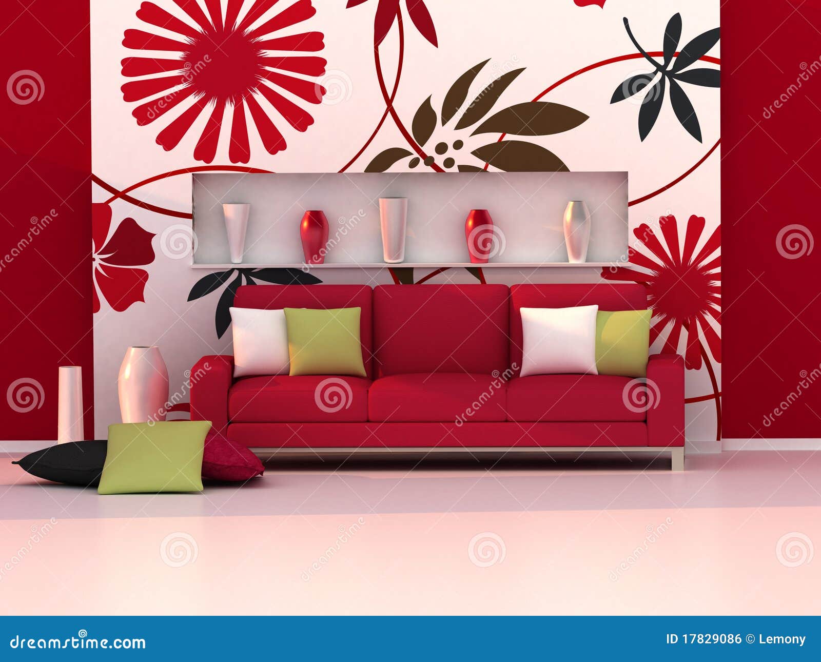 Free Stock Image: Interior of the modern room, floral wall, red sofa | 1300 x 1065 · 136 kB · jpeg