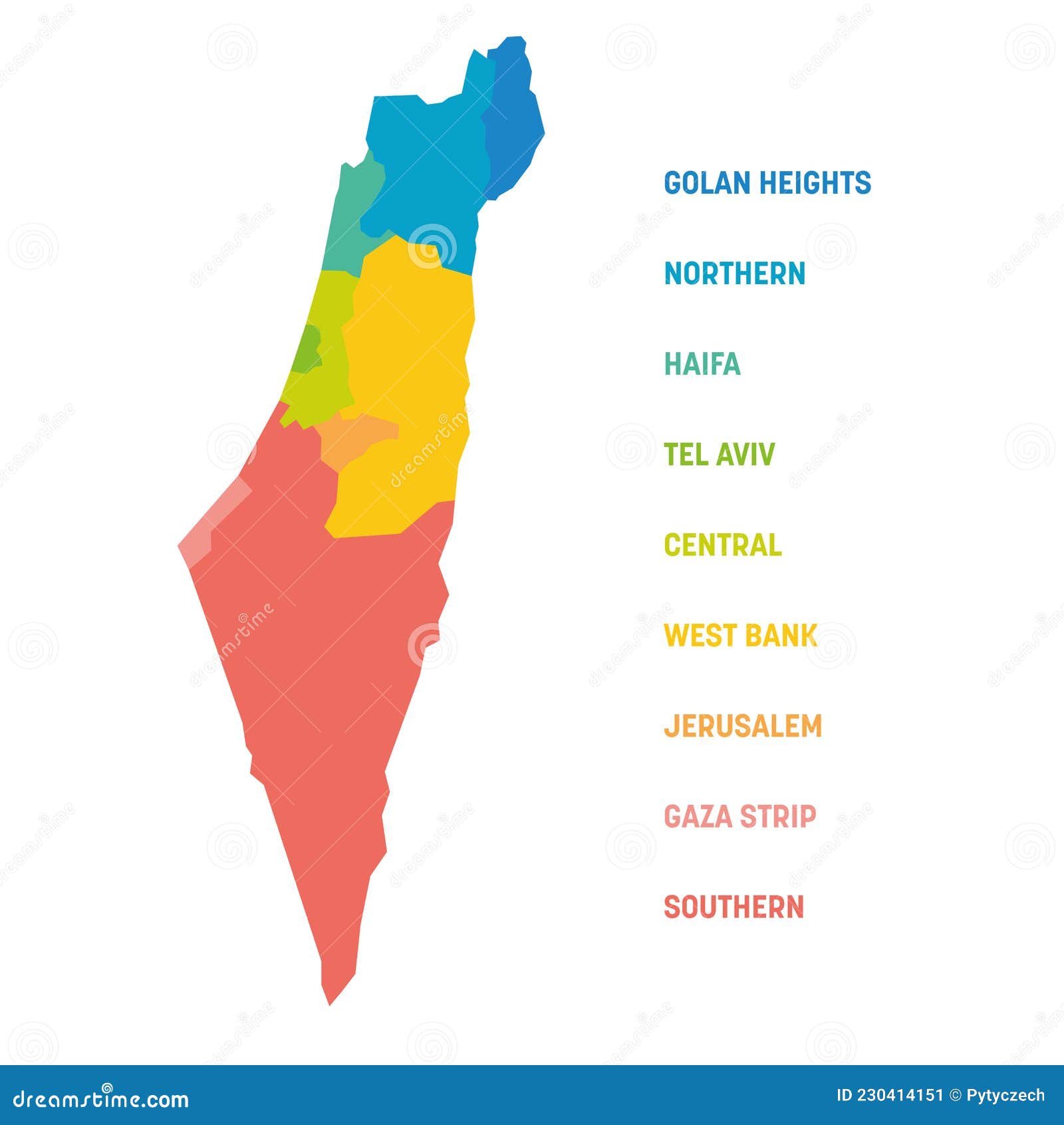 Israel Administrative Map Of Districts Stock Vector Illustration Of